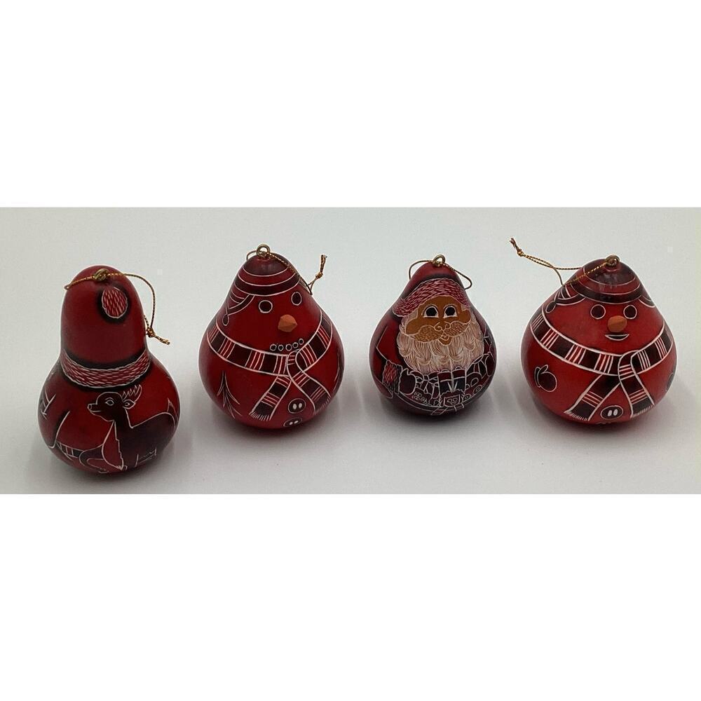 Gourd holiday santa clause ornament hand painted lot of 4
